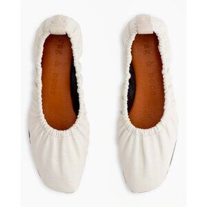Rag & Bone Elly Ballet Flats White Leather Square Toe Elastic Slip On EU 38
